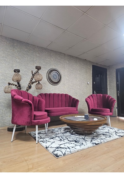 Zafir İstiridye Takım Beyaz Boyalı Sivriltme Ayak Çay Seti Koltuk Takımı Bordo