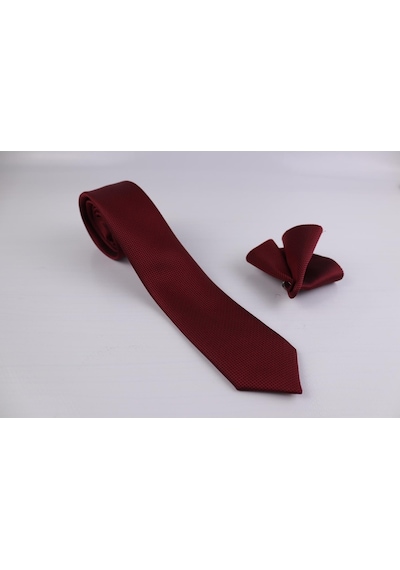 Demfashion Özel Desenli Kravat Mendil Seti - Bordo (533063020) Bordo