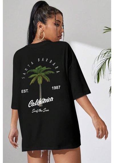California Baskılı Unisex Oversize Tshirt Siyah