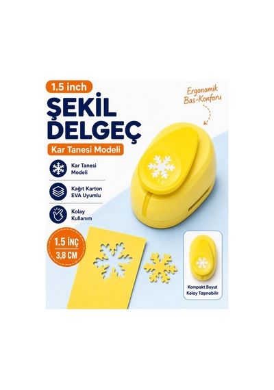 Ofisinn Şekilli Büyük Boy Delgeç/şekilgeç 3.8 Cm Kar Tanesi Sarı