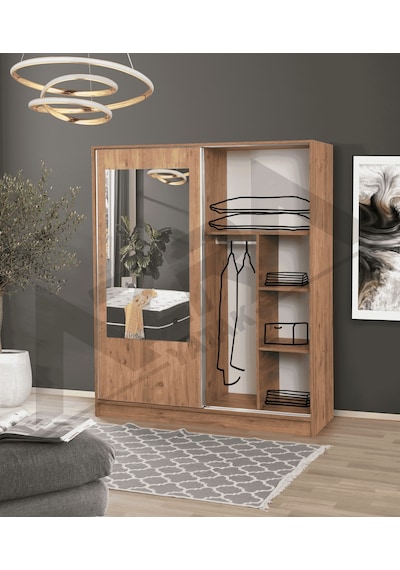 Azra Yatak Yağmur Sürgülü Askılıklı Raflı Atlantik Çam Gardırop - 140 Cm