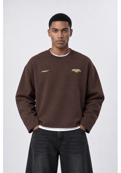 Respire Erkek Cake Baskılı Pis Dikiş Detaylı Oversize Sweatshirt Kahve