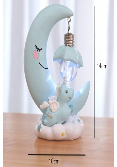Dekoratif Bebek Çocuk Odası Ay Şekilli Led Gece Lambası Masaüstü Led Işık Masa & Gece Lambası 14 Cm Mavi