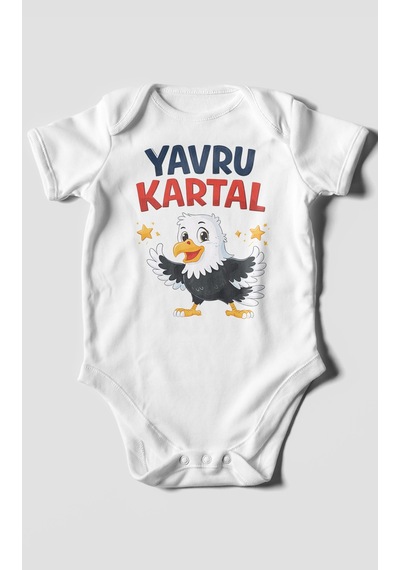 Morivokids Yavru Kartal Kısa Kollu Bebek Body %100 Pamuk Beyaz