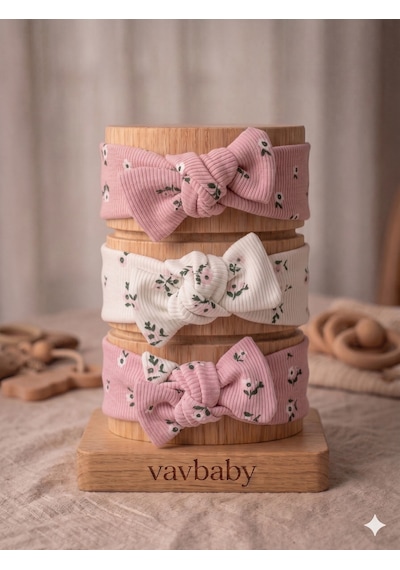 Kız Bebek 3 Lü Ribana Fiyonklu Bandana Seti - Pembe