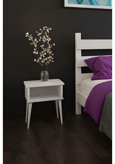 Natura Masif Ahşap Karyola Ve 2 Adet Komodin Beyaz 90x200