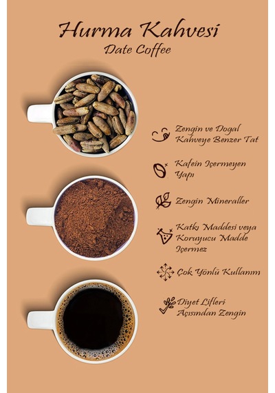 Kafeinsiz Saf Hurma Kahvesi 100g Organik Vegan Katkısız - Decaffeinated Pure Date Coffee Diğer