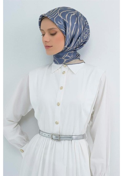 Armine İpek Eşarp 2026 Yaz - 9511-58 Mavi Krem Twill Mavi - Krem