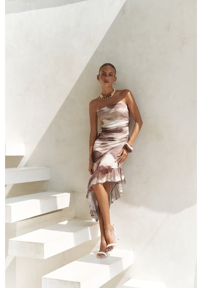 Mai Collection Mai Studios Co. Stracnaha Drape Detaylı Kahve Straplez Elbise Kahve