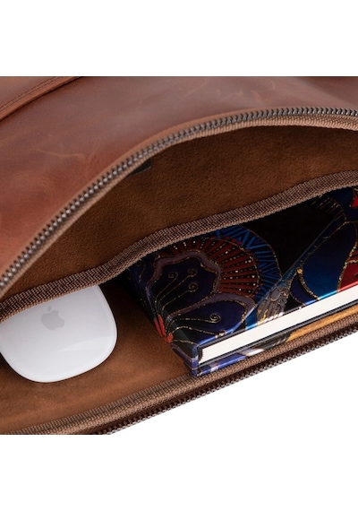 Leeds 16 İnç Macbook Ve Pc Uyumlu, Hakiki Deri, El Yapımı Kılıf, Karamel