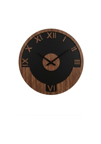 Dekoratif Ahşap Duvar Saati Ahşap Siyah Mdf Üzeri Ceviz Mobilya Renk Desenli Hediyelik Sessiz Duvar Saati 45 Cm Siyah Ceviz