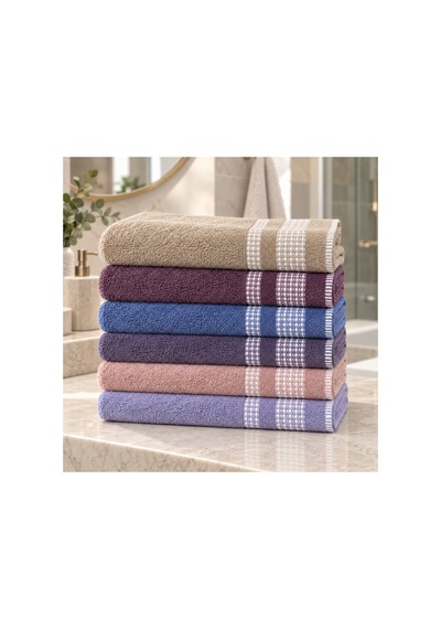 Çift Şerit Desenli Renkli Havlu 50x90 Cm 6 Lı Set - Çok Renkli