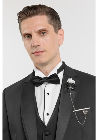 İmza Siyah Mono Yaka Düz Desen 6 Drop Slim Fit Esnek Takım Elbise 1001260201