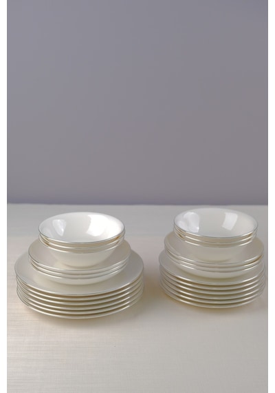 Tabak Evi Chic Platin Porselen Yemek Takımı 24 Parça 6 Kişilik Beyaz - Gümüş