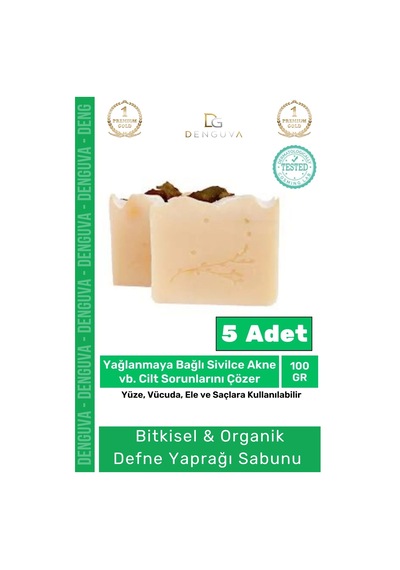 %100 Doğal Defne Yaprağı Sabunu Organik Zeytinyağlı Defne Yapraklı Saç El Cilt Sabun 5'li Set