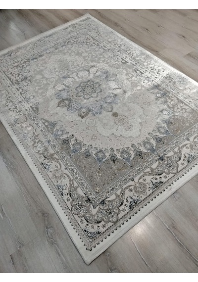 Vera Klasik Desenli Ipeksi Yumuşaklıkta Dokunmuş Makina Halısı 160x230 Cm Mavi Krem