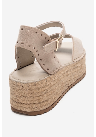 Luvishoes Serez Bej Süet Hakiki Deri Kadın Hasır Dolgu Taban Sandalet Bej