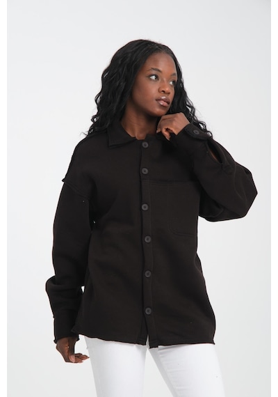 R-5750 Ceket Yaka Pis Dikişli Üç İplik Şardonlu Sweatshirt Siyah