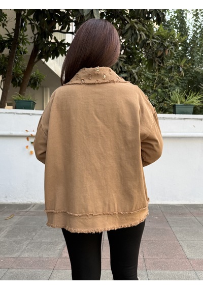 İtalyan Pullu Gabardin Ceket Camel 50 Bedene Kadar