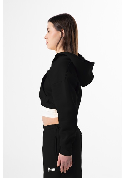 Flaw Nakışlı Zip Crop-28837 SiYAH