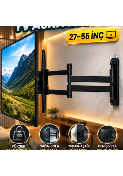 27 55 İnç Çift Kollu Hareketli Tv Duvar Askı Aparatı Lcd Led Televizyon Tutucu
