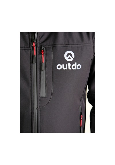 Outdo Premium Softshell Çıkarılabilir Kapüşonlu Mont Rüzgar Geçirmez Su İticidir Siyah Siyah