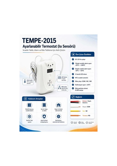 Tempe-2015 Ayarlanabilir Termostat Isı Sensörü Tüm Alarm Panellerini Destekler