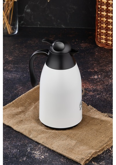 1,3 Litre Cam Hazneli Plastik Termos-beyaz