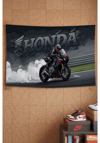 Honda Cbr Siyah Yarış Motoru Drift Dekoratif Duvar Örtüsü Duvar Halısı Beyaz
