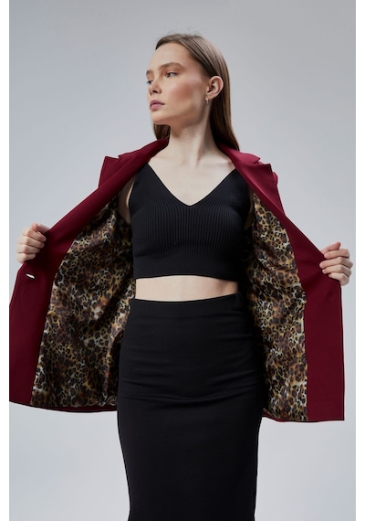 Bordo Kruvaze Yaka Kolu Katlama Detaylı Regular Vatkalı Blazer Ceket Bordo