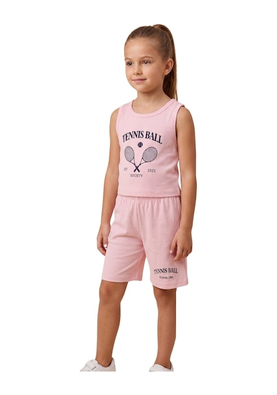 New Kids Kız Takım Çocuk Sıfır Kol Pmb Tennis Baskılı Kız Takım -91209 Pembe