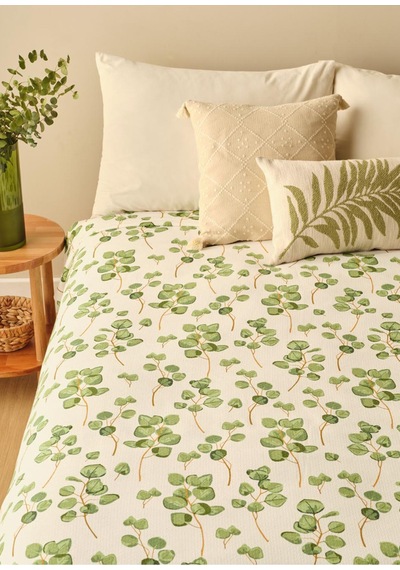 Bella Maison Ocaliptus Pamuklu Çift Kişilik Baskılı Pike Yeşil 200x220 Cm Yeşil