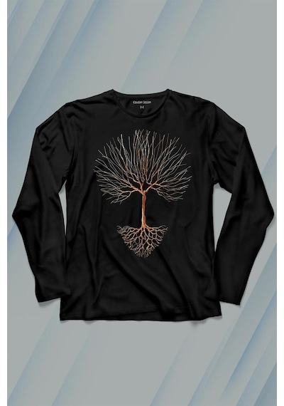 Nature Hayat Ağacı Kuru Ağaç Kökü Uzun Kollu Tişört Baskılı T-shirt 001