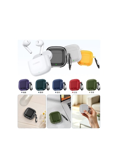 Huawei Freebuds Se 2 / Se 3 İle  Kılıf Deri Dokulu Tpu Koruyucu Case Metal Karabinalı Şarj Girişli Lacivert