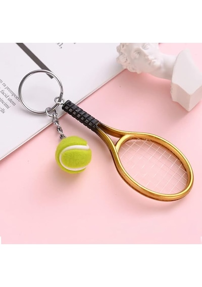 Güncelçarşı Mini Gerçekçi Tenis Raketi Ve Topu Anahtarlık, Hediyelik Anahtarlık Metal Anahtarlık Tenis Topu Kolye Ucu Yeşil