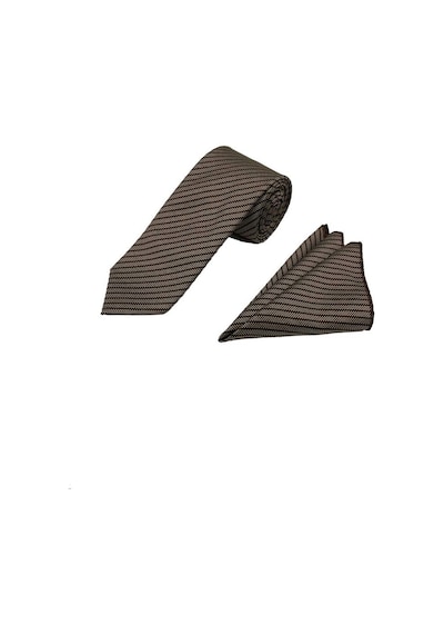 Brianze 7.5 Cm Kahverengi Çizgili Kravat Mendil Set Kahverengi