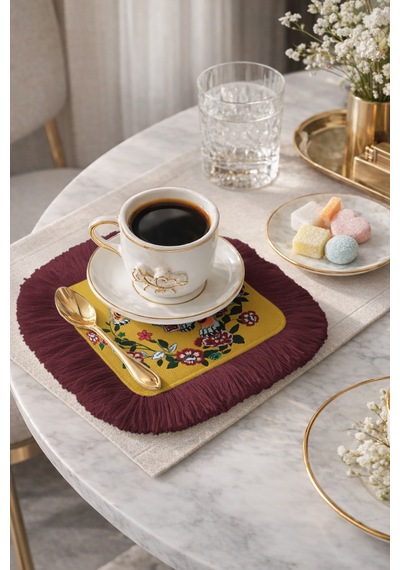 Asya Motifli Kaplan Saçaklı Sunum Peçetesi - Güçlü Bohem Çiçekli Sarı Kırmızı Bardak Altlığı Mendil Canlı Taş Mavi Asya Motifli Kaplan Saçaklı Sunum Peçetesi - Güçlü Bohem Çiçekli Sarı Kırmızı Bardak Altlığı Mendil Canlı Taş Mavi