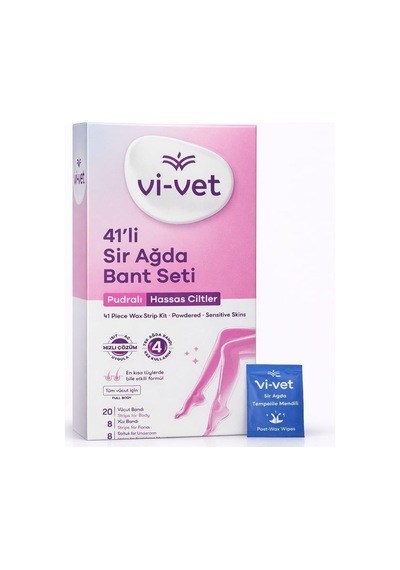 Vi-vet Pudralı Sir Ağda Bant Seti, Hassas Ciltler İçin, 41 Parça, Vücut, Yüz Ve Koltuk Altı Bandı, Temizleme Mendili Dahil
