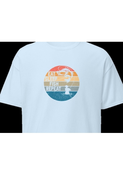 Wildstyle Retro Balık Gün Batımı Vintage Balıkçılık Deniz Baskılı Unisex Bisiklet Yaka Pamuklu Tişört Bebek Mavisi