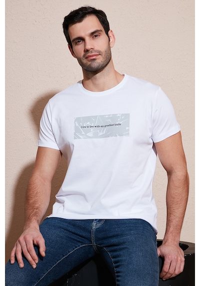 Buratti Pamuklu Slim Fit Bisiklet Yaka Baskılı Erkek T Shirt 541Tolive Beyaz
