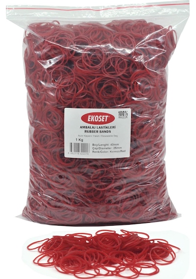 Ekoset Kauçuk Paket Ambalaj Toka Para Lastiği 40Mm Kırmızı 1Kg