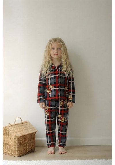 Esila Kids Çocuk Pijama Takımı Uzun Kollu Süet Örme Kumaş Bordo
