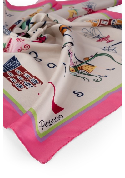 Inno 60x60 Cm Premium Saten Desenli Dikişli Fular Pembe
