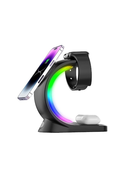 S-link Sl-cw20 Telefon, Saat, Kulaklık Uyumlu 15w Siyah Rgb Kablosuz Şarj Cihazı