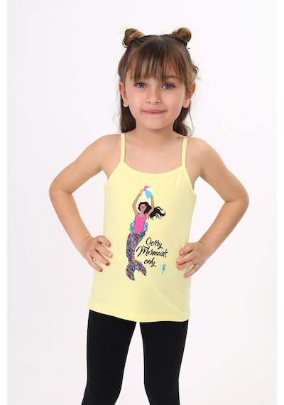 Toontoy Kids Toontoy Kız Çocuk Deniz Kızı Baskılı Pul İşlemeli Atlet Sarı