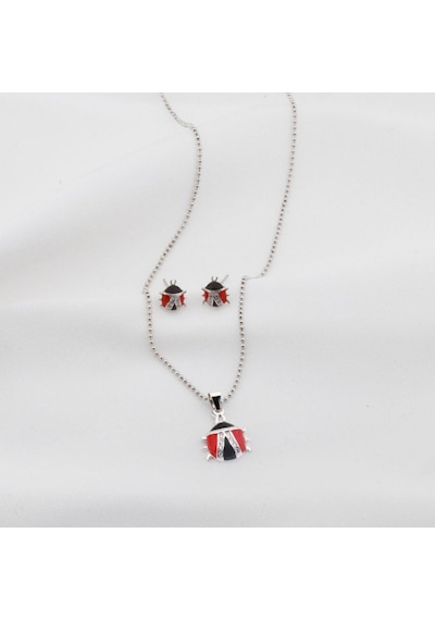 Uğur Böcekli Mine İşli Çocuk Set Gümüş