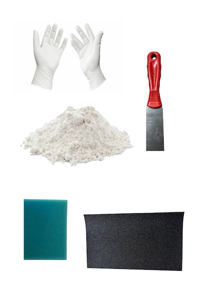 Duvar Tamir Seti 2 Kg Sıva Alçı-sıva Süngeri-spatula-beyaz Pudralı Eldiven-zımpara