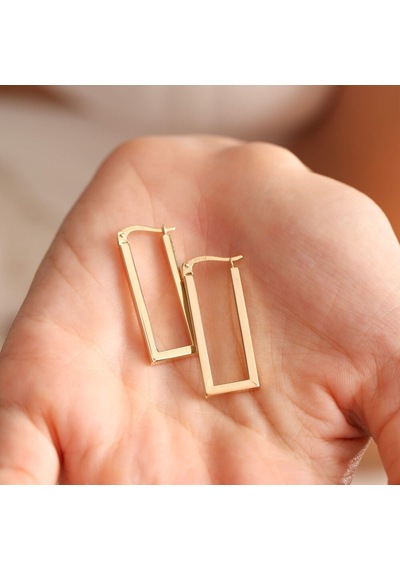 Sembol Gold Altın Halka Küpe Rectangle