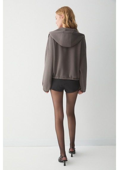 ETHIQUET VA IT Kadın Çift Cepli Eteği Ve Kol Ucu astikli Fermuarlı Oversize Gri Sweatshirt