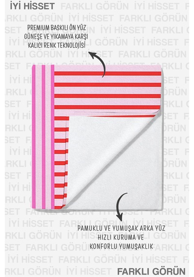 Çizgili Renk Bloklu Modern Plaj Havlusu - Pastel Minimalist Yazlık Hızlı Kuruyan Mikrofiber Havlu Bulut Şakayık